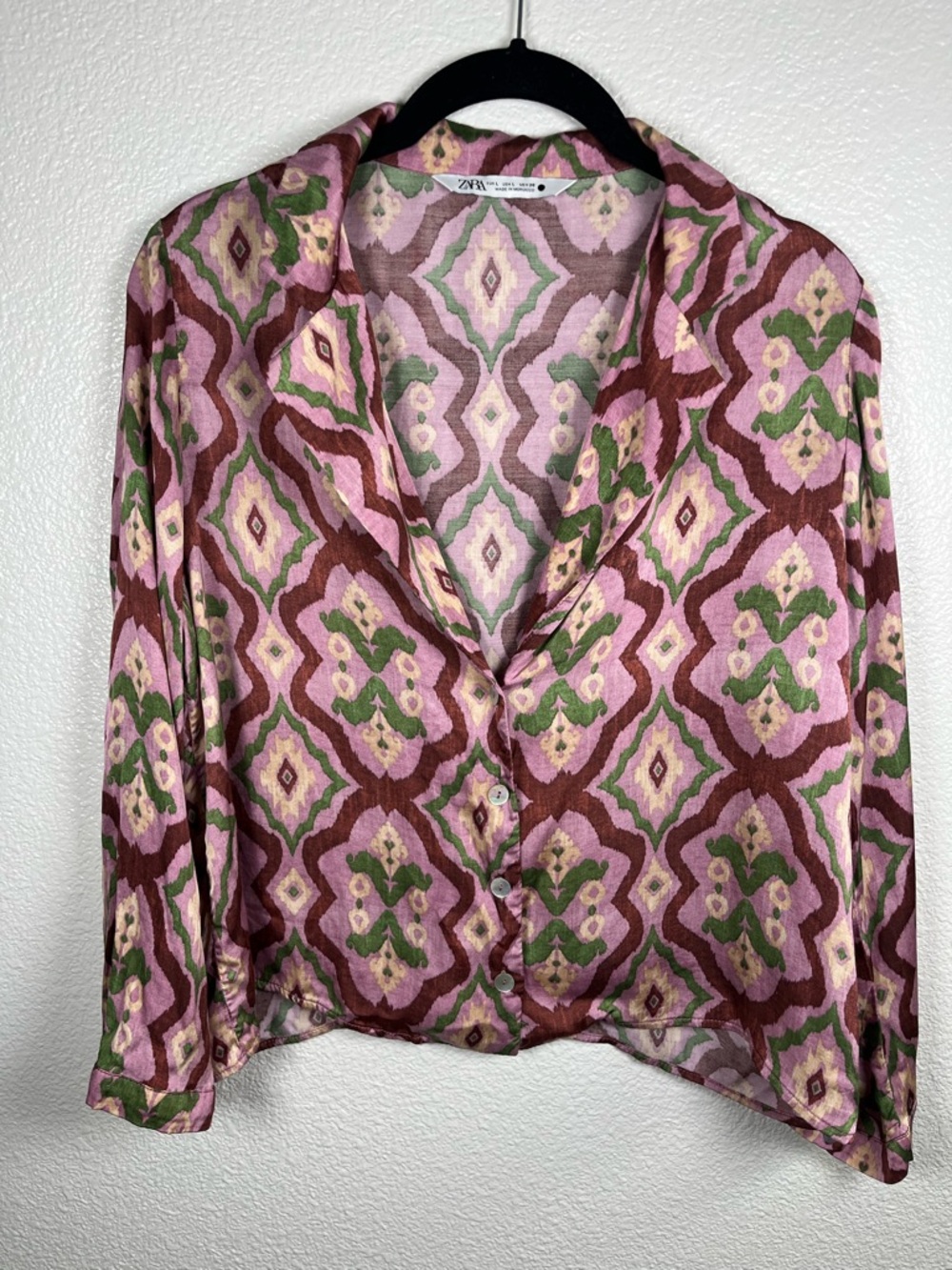 Zara Cropped Open Collar Satin Shirt - Picture 2 of 8